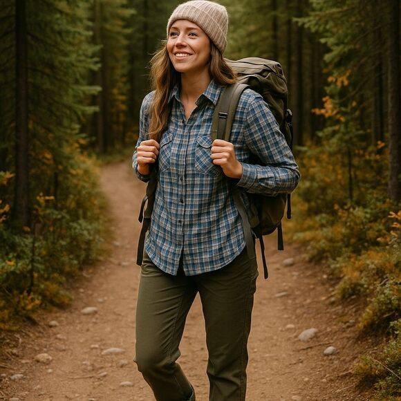 Oversized Plaid Flannel Purple & Teal Blue L/S Button 2 Granola Earth Girl - Picture 1 of 7